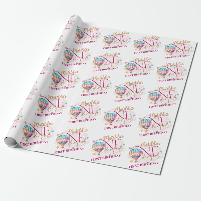 Bear in a Pink Balloon Baby Wrapping Paper (Unrolled)
