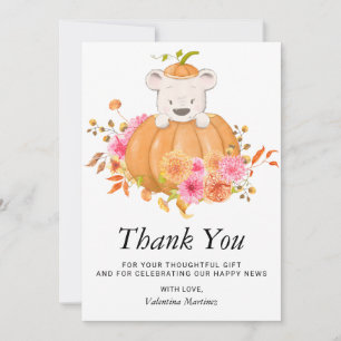 Bear in a Pumpkin Pink Photo Baby Shower Thank You Card