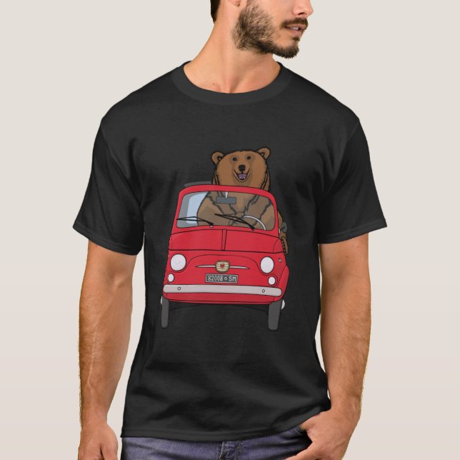 Bear in a red Fiat 500   T-Shirt (Front)