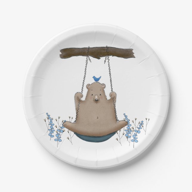 Bear In A Swing Birthday  Paper Plate (Front)