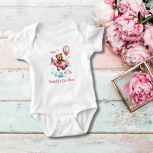 Bear in Aeroplane Daddy Co-Pilot Baby Girl  Baby Bodysuit