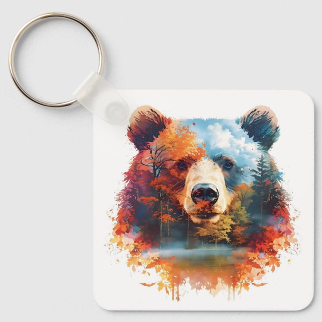 Bear in an Autumn Forest Key Ring (Front)
