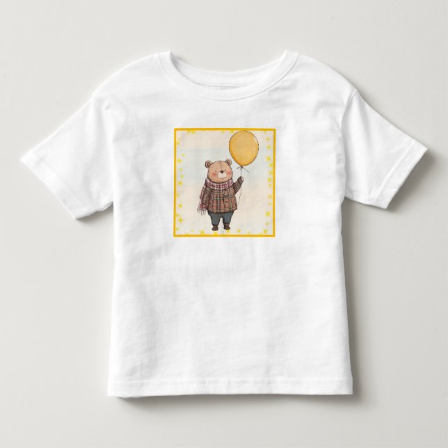 Bear in Brown Plaid Sweater with Yellow Balloon (Front)