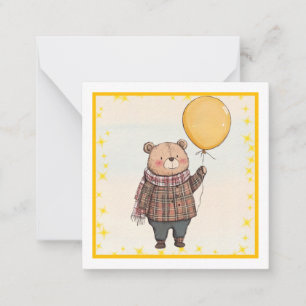 Bear in Brown Plaid Sweater with Yellow Balloon Card