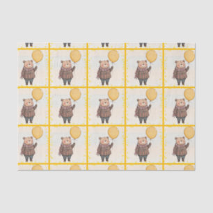 Bear in Brown Plaid Sweater with Yellow Balloon Tissue Paper