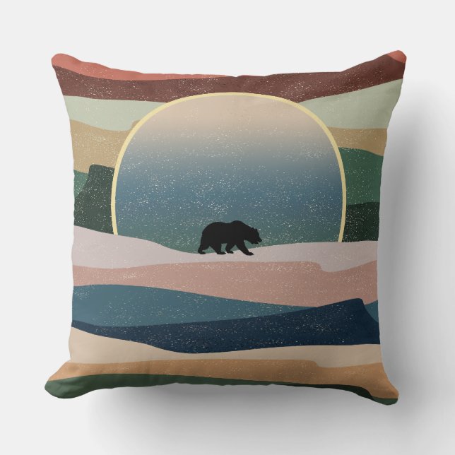 BEAR IN DESERT SUNSET CUSHION (Front)
