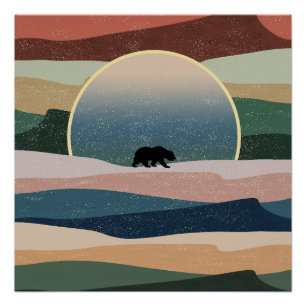 BEAR IN DESERT SUNSET POSTER