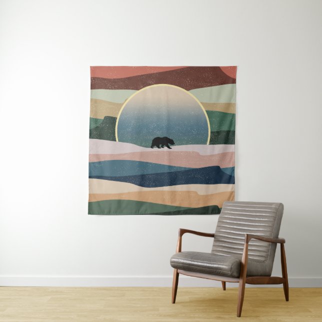 BEAR IN DESERT SUNSET TAPESTRY (In Situ)