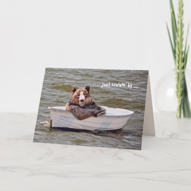 bear in dinghy boat hello card (Front)