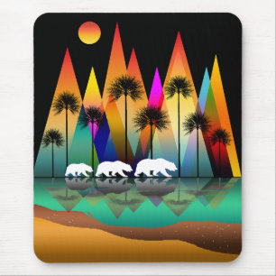 Bear In Forest Modern Mountains Mouse Pad