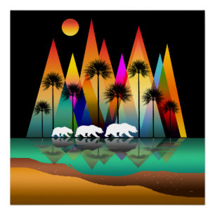 Bear In Forest Modern Mountains Poster