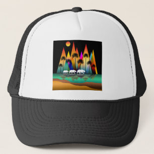 Bear In Forest Modern Mountains Trucker Hat
