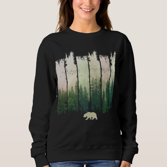 Bear in forest nature trees scenery sweatshirt (Front)