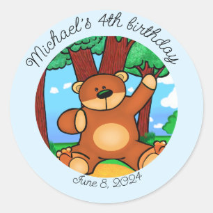 Bear in grassland birthday classic round sticker