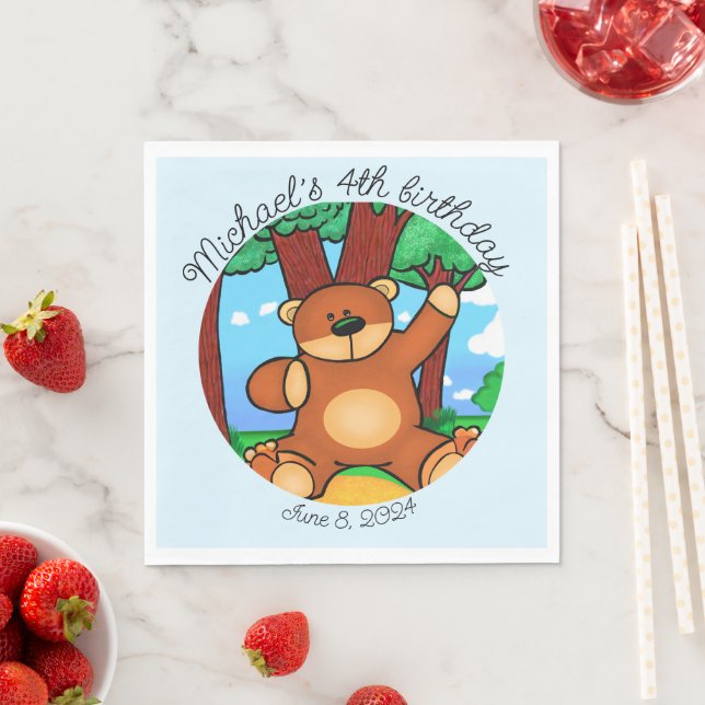 Bear in grassland birthday  napkin (Insitu)