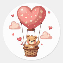 Bear in Heart-Shaped Hot Air Balloon with Hearts