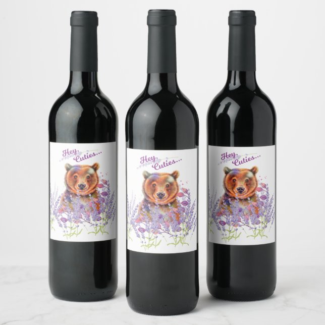 Bear in lavender wine label (Bottles)