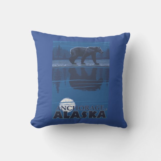 Bear in Moonlight - Anchorage, Alaska Cushion (Front)