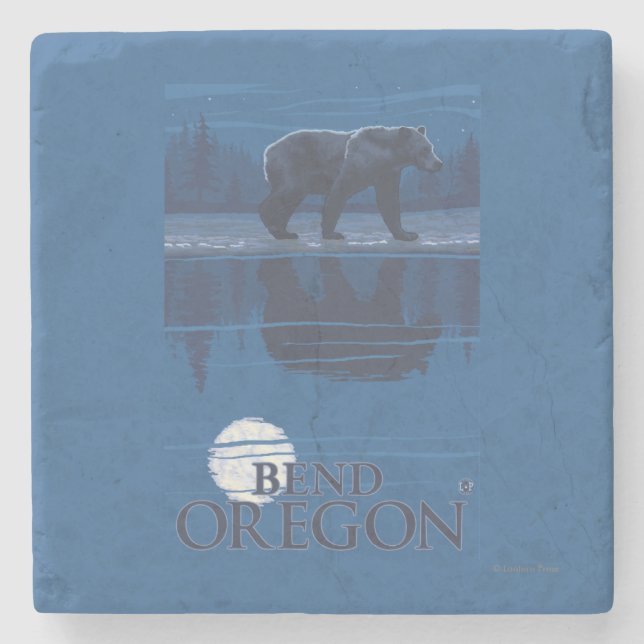 Bear in Moonlight - Bend, Oregon Stone Coaster (Front)