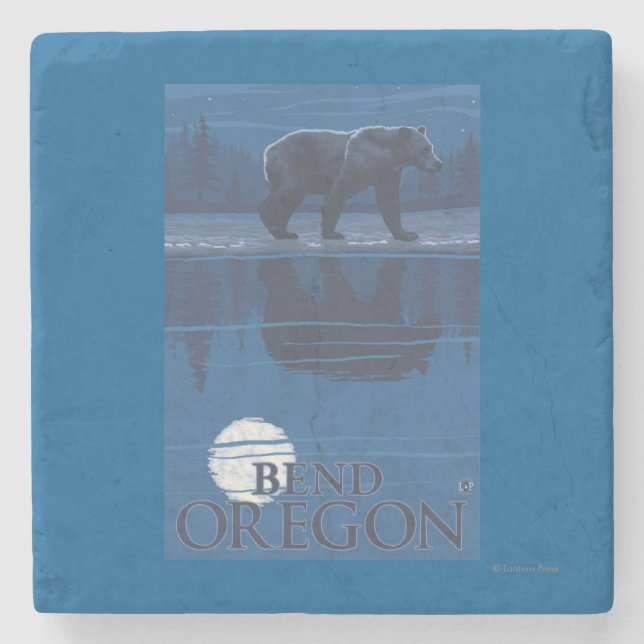 Bear in Moonlight - Bend, Oregon Stone Coaster (Front)