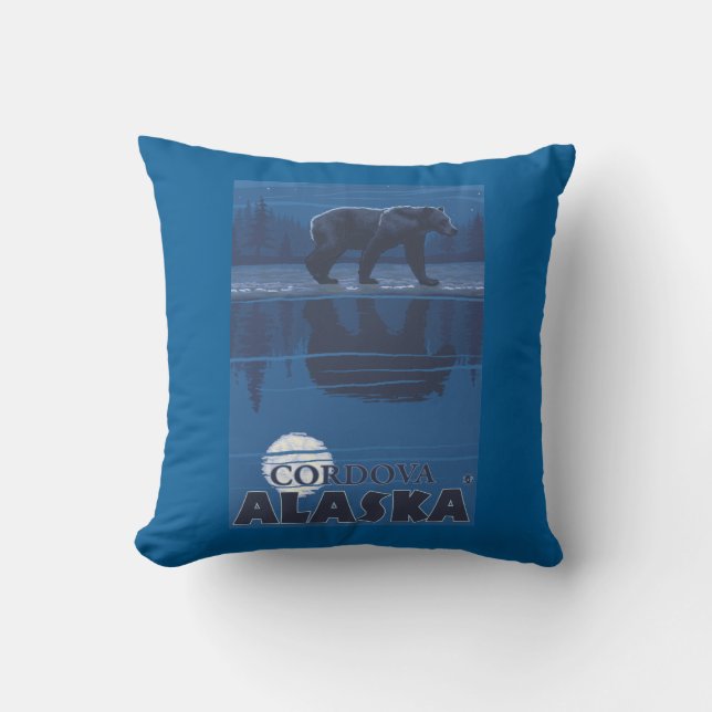 Bear in Moonlight - Cordova, Alaska Cushion (Front)