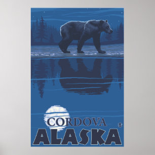 Bear in Moonlight - Cordova, Alaska Poster