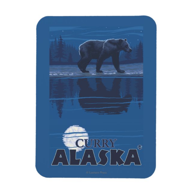 Bear in Moonlight - Curry, Alaska Magnet (Vertical)
