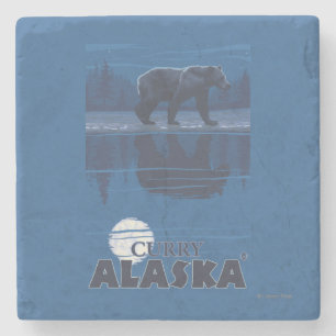 Bear in Moonlight - Curry, Alaska Stone Coaster