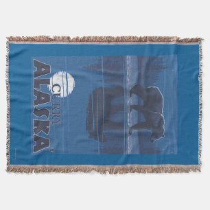 Bear in Moonlight - Curry, Alaska Throw Blanket