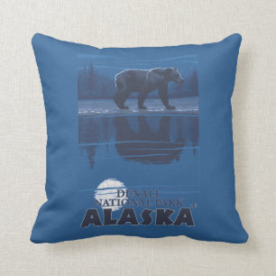 Bear in Moonlight - Denali National Park, Alaska Cushion