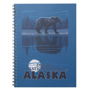 Bear in Moonlight - Denali National Park, Alaska Notebook