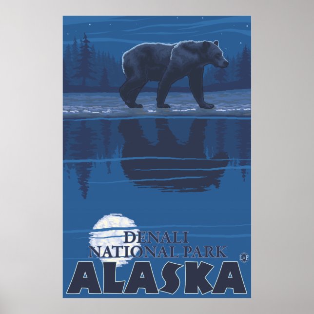 Bear in Moonlight - Denali National Park, Alaska Poster (Front)