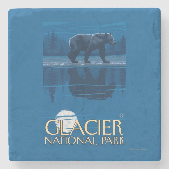Bear in Moonlight - Glacier National Park, MT Stone Coaster (Front)