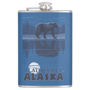 Bear in Moonlight - Latouche, Alaska Hip Flask