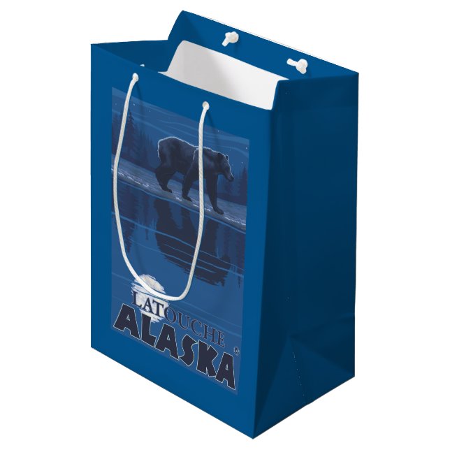 Bear in Moonlight - Latouche, Alaska Medium Gift Bag (Front Angled)