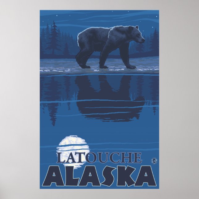 Bear in Moonlight - Latouche, Alaska Poster (Front)