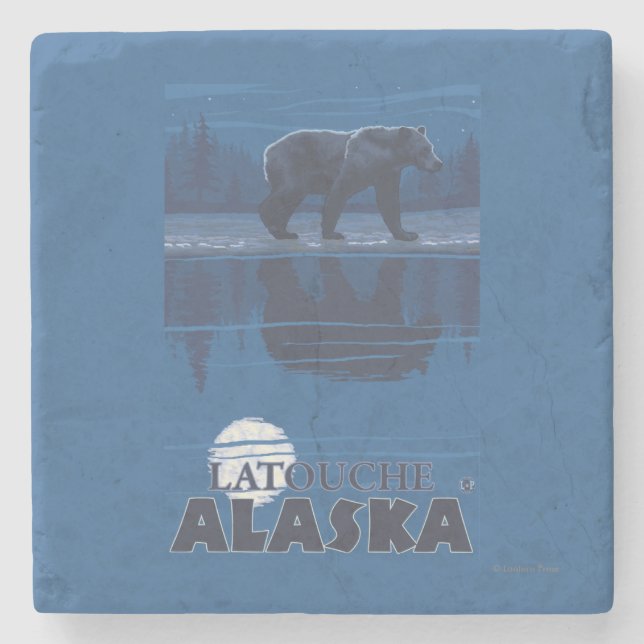 Bear in Moonlight - Latouche, Alaska Stone Coaster (Front)