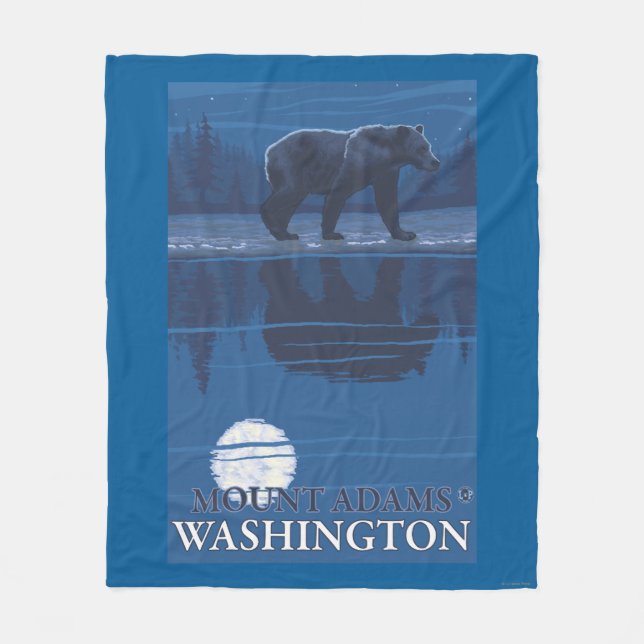 Bear in Moonlight - Mount Adams, Washington Fleece Blanket (Front)