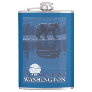 Bear in Moonlight - Mount Adams, Washington Hip Flask