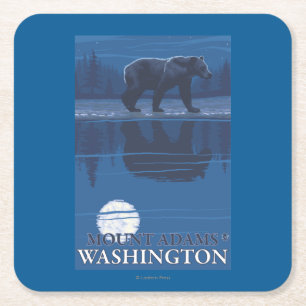 Bear in Moonlight - Mount Adams, Washington Square Paper Coaster