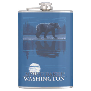 Bear in Moonlight - Mount Baker, Washington Hip Flask