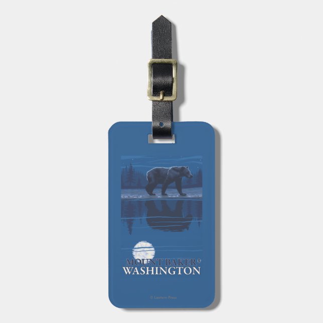 Bear in Moonlight - Mount Baker, Washington Luggage Tag (Front Vertical)