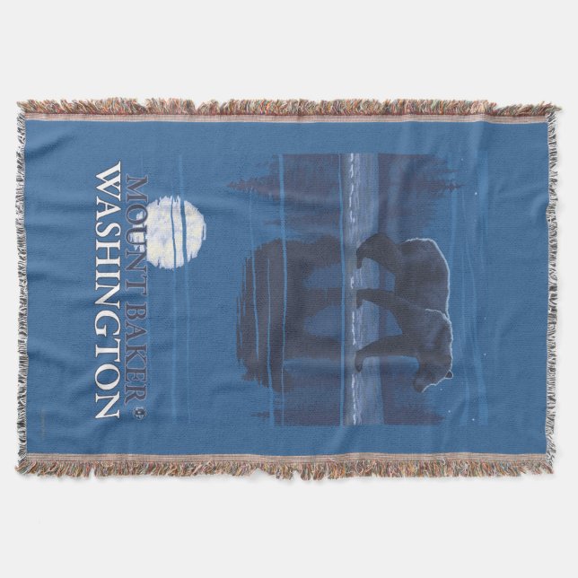 Bear in Moonlight - Mount Baker, Washington Throw Blanket (Front)