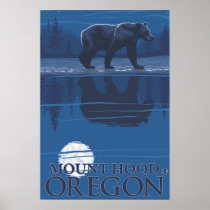 Bear in Moonlight - Mount Hood, Oregon Poster