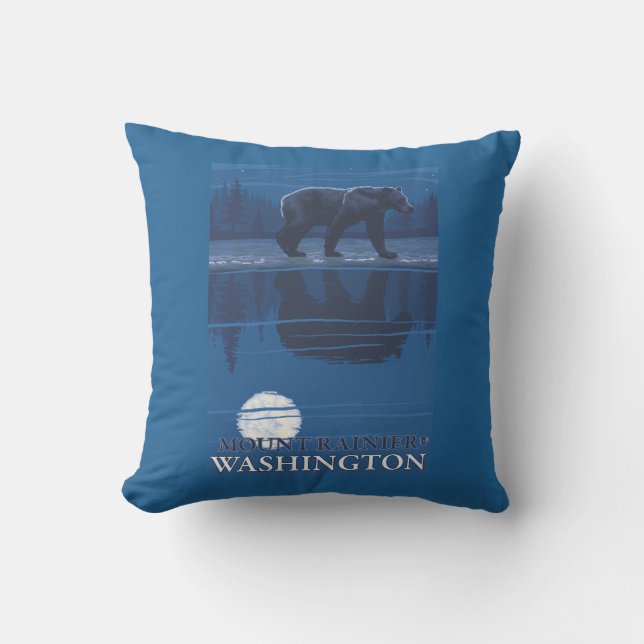 Bear in Moonlight - Mount Rainier, Washington Cushion (Front)