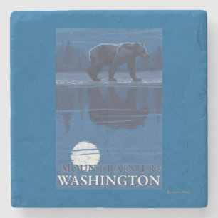 Bear in Moonlight - Mount Rainier, Washington Stone Coaster