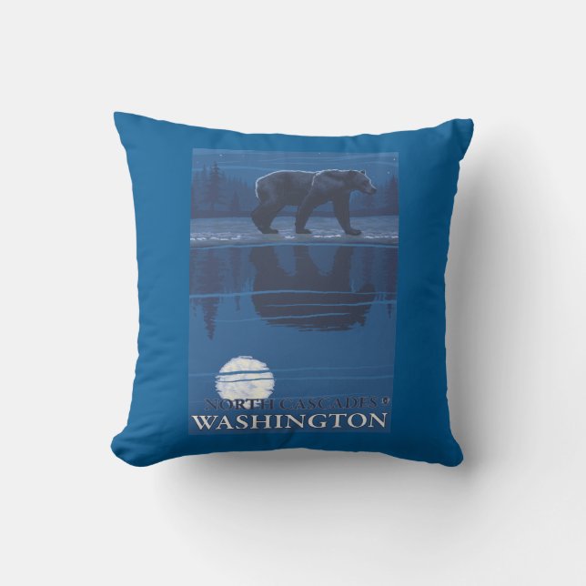 Bear in Moonlight - North Cascades, Washington Cushion (Front)