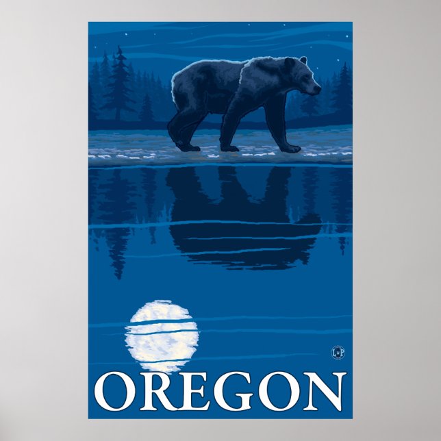 Bear in Moonlight - Oregon Poster (Front)