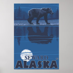 Bear in Moonlight - Seward, Alaska Poster