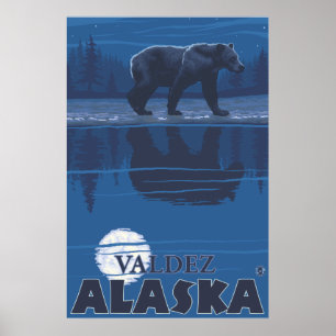 Bear in Moonlight - Valdez, Alaska Poster
